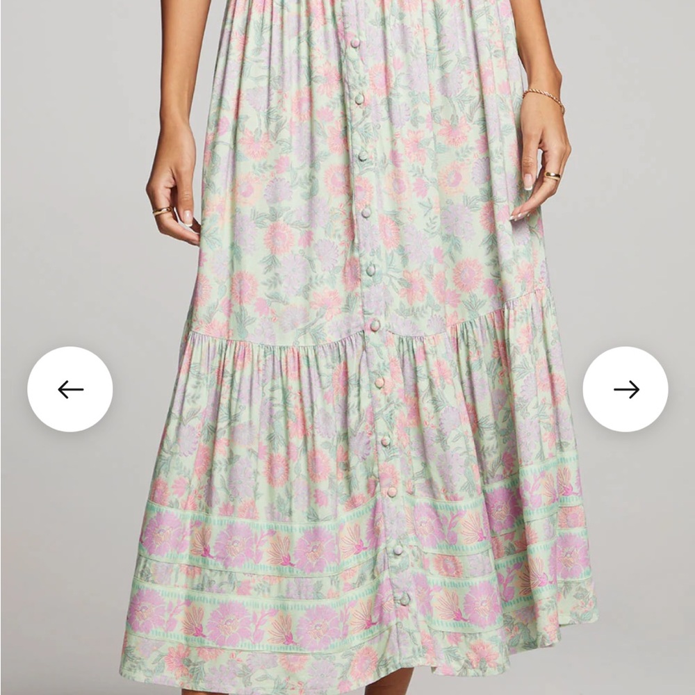 Elegant Floral Maxi Skirt in Pink and Green. Saltwater lux brand.